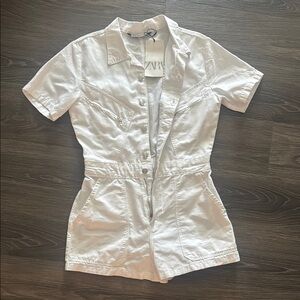Zara White Button-Up Romper